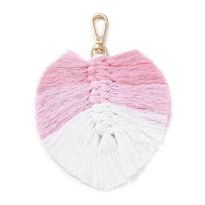 Handmade Braided Macrame Cotton Thread Leaf Pendant Decorations GLAA-K060-08KCG-05-1