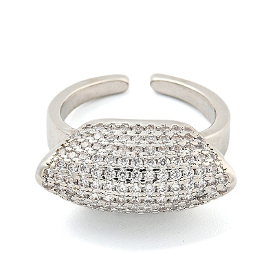 Real Platinum Plated Brass Micro Pave Clear Cubic Zirconia Cuff Rings RJEW-L113-018P-01-1