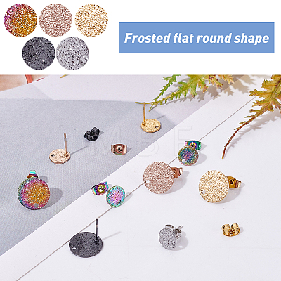 Unicraftale 40Pcs 10 Style Flat Round Stud Earring Findings STAS-UN0024-24-1