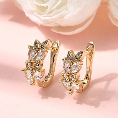 Leaf Brass Micro Pave Clear Cubic Zirconia Hoop Earrings EJEW-H180-29G-1