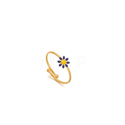 Daisy 304 Stainless Steel Enamel Open Cuff Rings for Women RJEW-M061-01G-03-1