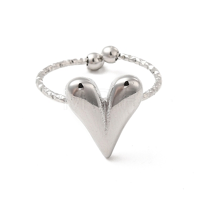304 Stainless Steel Heart Open Cuff Ring for Women RJEW-E066-09P-1