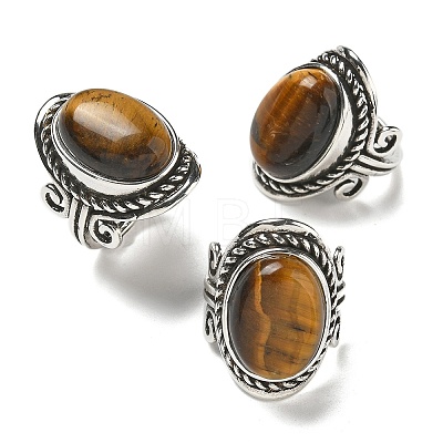 Natural Tiger Eye Adjustable Rings RJEW-I108-01AS-12-1