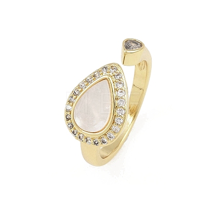 Brass Micro Pave Cubic Zirconia Open Cuff Rings for Women RJEW-K308-03A-G-1