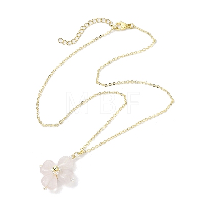 Natural Rose Quartz Clover Shamrock Pendant Necklaces NJEW-JN05170-04-1