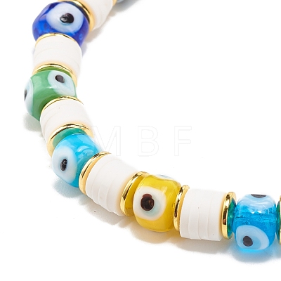 Lampwork Evil Eye & Polymer Clay Heishi Stretch Bracelet BJEW-JB08455-1