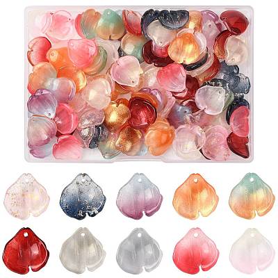 100Pcs 10 Colors Transparent Glass Petal Pendants GLAA-FS0002-71-1
