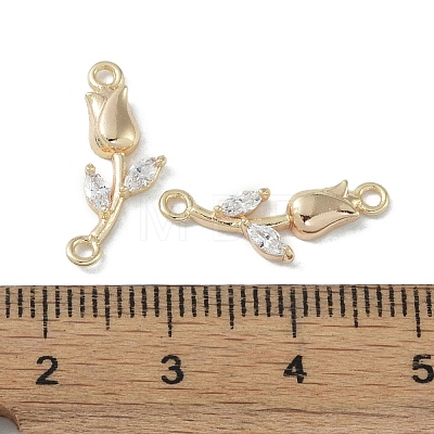 Brass & Clear Glass Flower Links Connector Charms KK-H482-16G-1