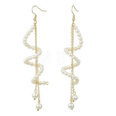 Shell Pearl Beads & Brass Cable Chains Dangle Earrings for Women EJEW-JE07326-1