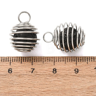 Iron Spiral Cage Natural Lava Rock Pendants PALLOY-JF05552-1