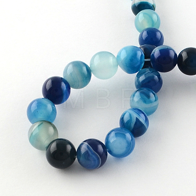 Dyed Natural Striped Agate/Banded Agate Round Bead Strands G-R342-8mm-05-1