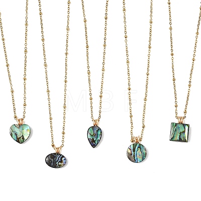 Natural Paua Shell Geometric Pendant 304 Stainless Steel Satellite Chain Necklaces NJEW-JN06602-1