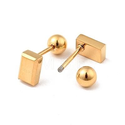 304 Stainless Steel Tiny Rectangle Stud Earrings with Screw On Ball Ear Nut for Women EJEW-I271-01G-1