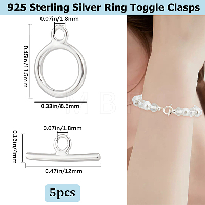5 Sets 925 Sterling Silver Ring Toggle Clasps STER-BBC0002-18-1