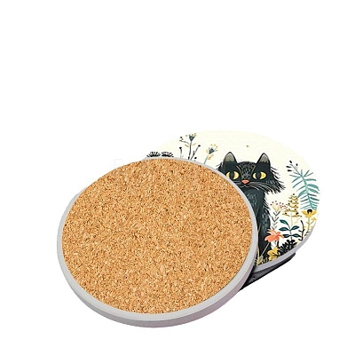 Cat Pattern Wooden Cup Coasters PW-WGCEA00-02-1