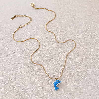 Vintage Stainless Steel Enamel Ocean Dolphin Pendant Necklaces for Women ZX7053-1