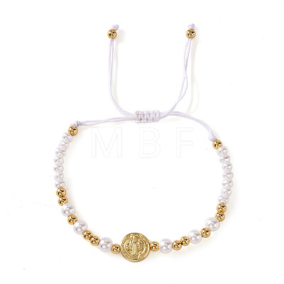 Elegant Round Brass & Imitation Pearl Beads Braided Bead Bracelets FJ6643-1