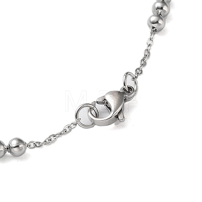 304 Stainless Steel Round Beaded Link Chain Necklaces for Women NJEW-D058-02P-1