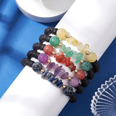 5Pcs Round Natural Gemstone Beads Stretch Bracelet Sets for Men Women BJEW-JB10980-1