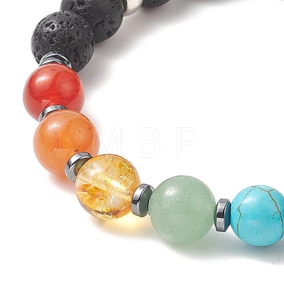 Chakra Theme Gemstone & Synthetic Hematite Beaded Stretch Bracelets for Women BJEW-JB09278-1