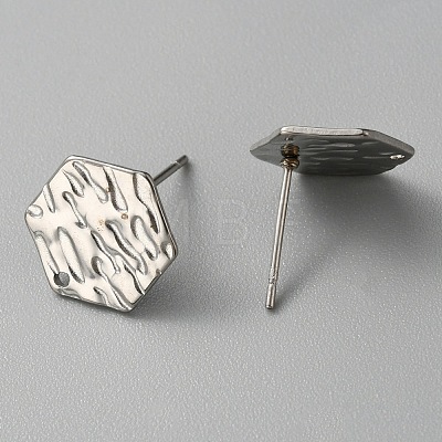 304 Stainless Steel Textured Geometry Stud Earrings Findings with Hole STAS-WH0027-54F-1