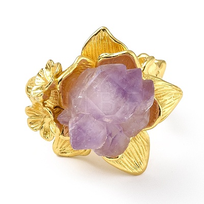 Natural Amethyst Nugget Flower Open Cuff Ring RJEW-F134-06G-1