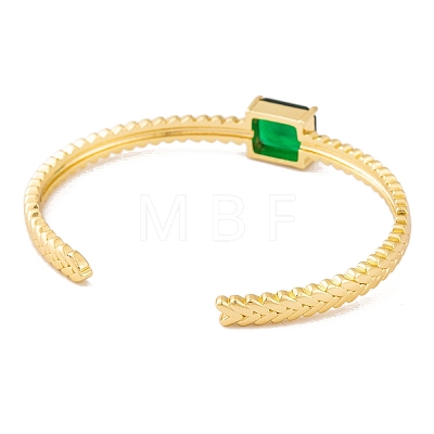 Brass Pave Green Glass Open Cuff Bangles for Women BJEW-S147-15G-B-1