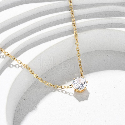 304 Stainless Steel Crystal Rhinestone Flat Round Pendant Necklaces for Women NJEW-K255-48G-1