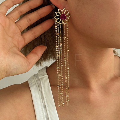 Iron Plastic Flower Tassel Stud Earrings FS-WG443FE-01-1