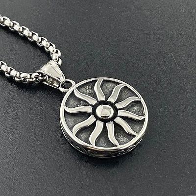 Vintage Sunflower Pendant Necklace Punk Style 304 Stainless Steel Men's Accessories FN1748-1