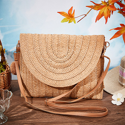 Women's Straw Knitted Bag AJEW-WH0348-18-1