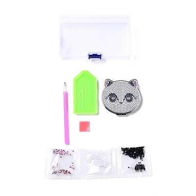 DIY Cat Special Shaped Diamond Painting Mini Makeup Mirror Kits DIY-P048-08-1
