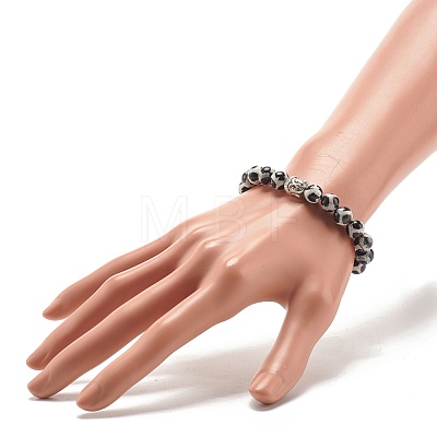 Natural Dzi Agate Stretch Bracelet with Buddha Head BJEW-JB07705-1