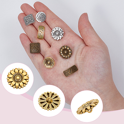 120Pcs 15 Styles 1-Hole Alloy Shank Buttons BUTT-WR0001-39-1