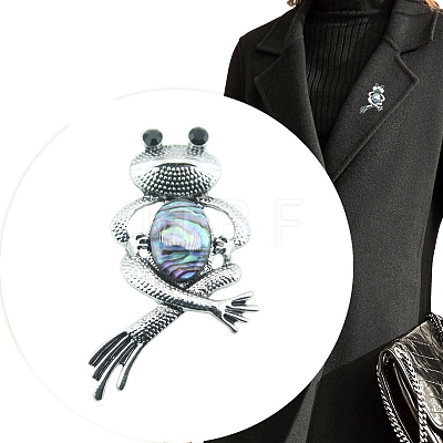 Retro Frog Alloy Pave Natural Paua Shell Brooch PW-WGDE135-01-1