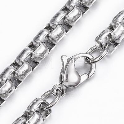 Non-Tarnish 304 Stainless Steel Box Chain Necklaces NJEW-H452-01P-1