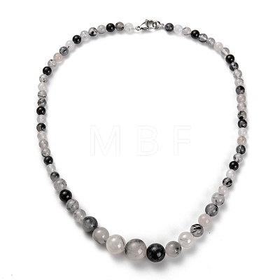 Natural Tourmalinated Quartz Graduated Beaded Necklaces & Stretch Bracelets Jewelry Sets SJEW-H304-01D-1