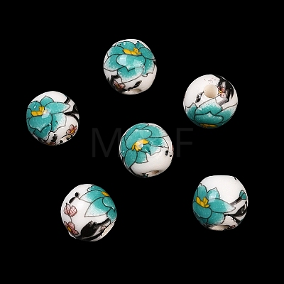 Floral Printed Porcelain Beads PORC-Q199-8mm-17-1
