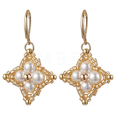 Glass Seed Beads Rhombus Leverback Earrings EJEW-MZ00346-01-1