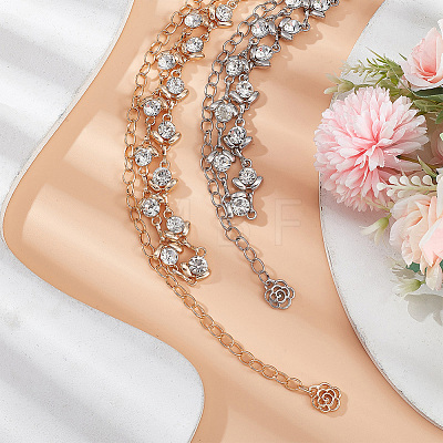 2Pcs 2 Colors Crystal Rhinestone Flower Link Chain Belts AJEW-CP0005-69-1