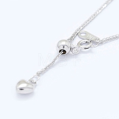 Adjustable Rhodium Plated 925 Sterling Silver Wheat Chain Necklaces NJEW-L456-003A-P-1