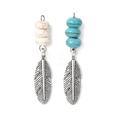 2Pcs 2 Colors Dyed Synthetic Turquoise Rondelle Beaded Pendants PALLOY-JF04682-1