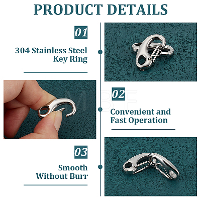 304 Stainless Steel Key Ring Connection Clasps Belt Clip for Keys 26x12.5x6mm STAS-PH0002-24P-1