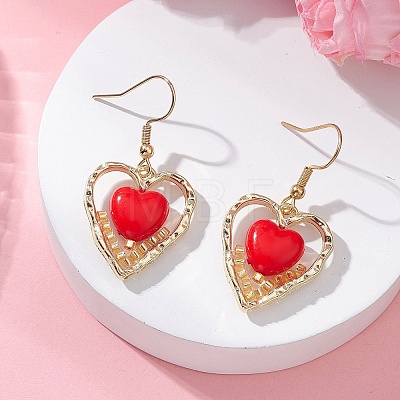 Heart Alloy Glass Seed Beads Dangle Earrings EJEW-MZ00651-1