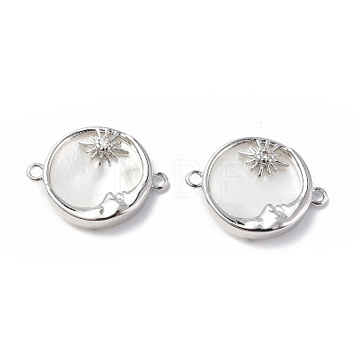 Eco-Friendly Rack Plating Brass Pave Clear Cubic Zirconia Connector Charms with White Shell KK-F845-02P-1