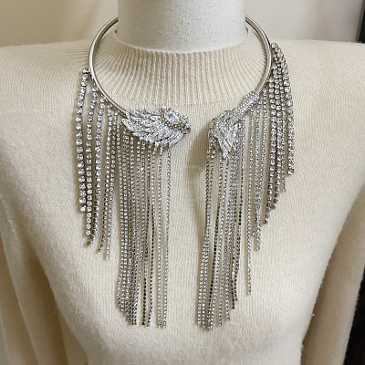Alloy Crystal Rhinestone Tassel Cuff Choker Necklaces for Women WG96E53-01-1