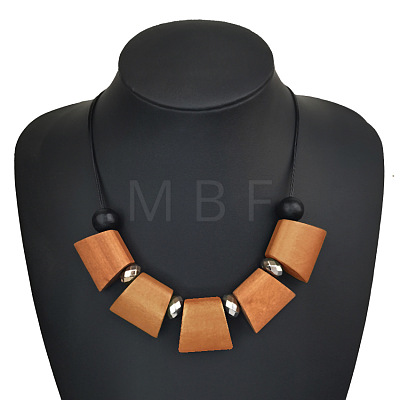 Bohemian Trapezoid Wood & CCB Plastic & Alloy Beaded Bib Necklaces for Women FS-WG0359B-03-1