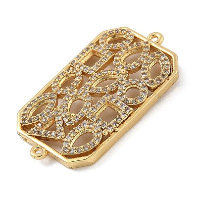 Rack Plating Brass Micro Pave Clear Cubic Zirconia Rectangle Connector Charms KK-A234-035G-02-1