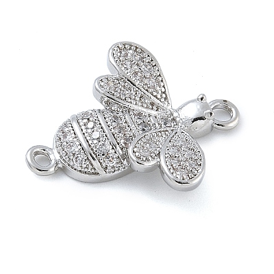 Rack Plating Brass Micro Pave Clear Cubic Zirconia Bee Connector Charms KK-A234-072P-1