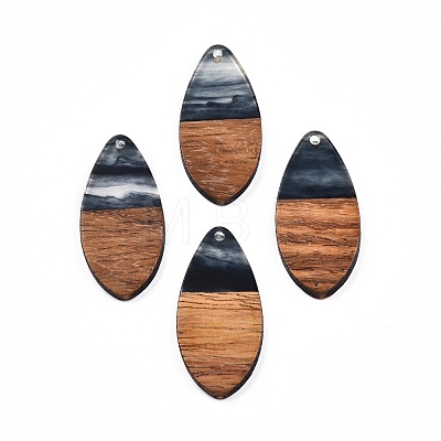 Transparent Resin & Walnut Wood Pendants RESI-N025-032-C-1